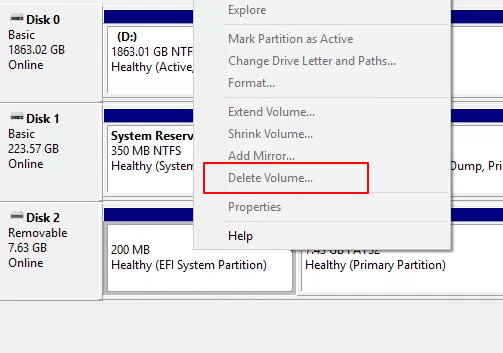 Cannot delete EFI system partition.