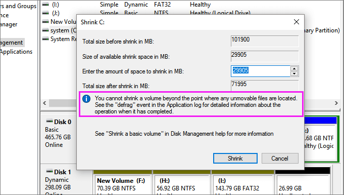 cant shrink volume