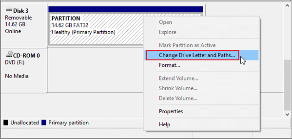 change drive letter to make the sd card detectable