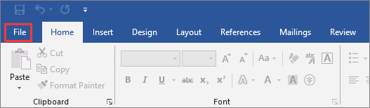 click file tab in Word