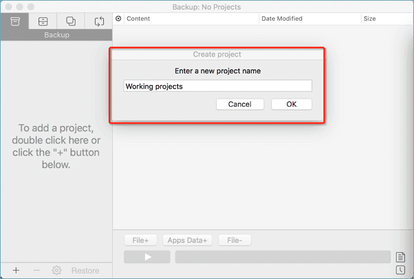 Creat a backup project