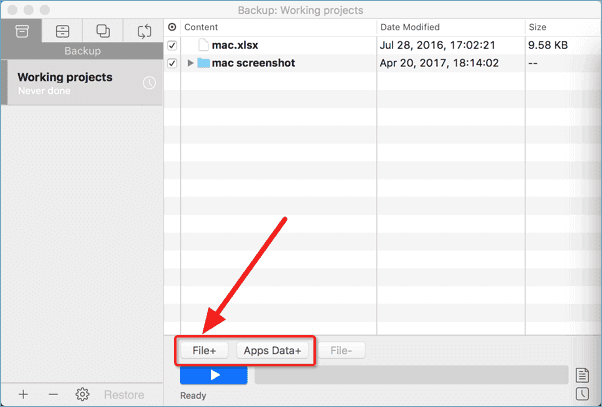 Selectively choose files and folders to backup