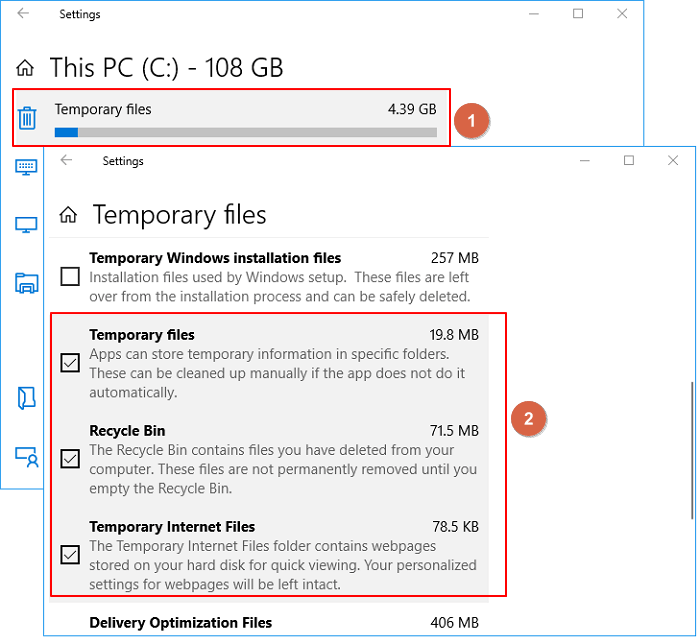 Locate temporary files on C drive.