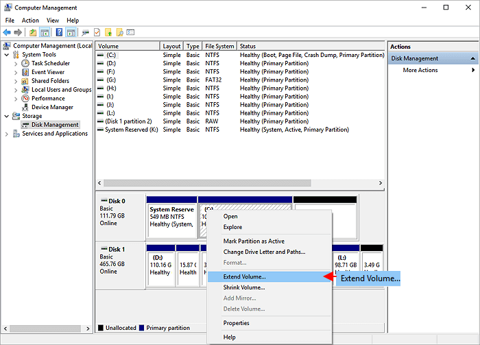 merge unallocated space to c drive under disk management