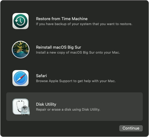 open disk utility in macos recovery