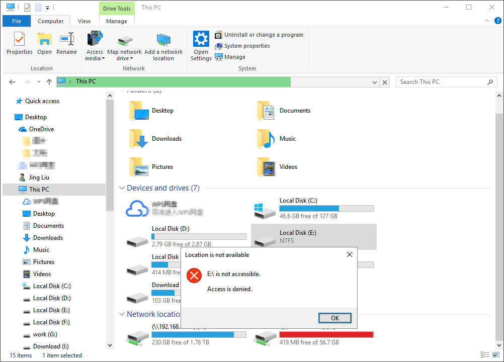 fix drive is not accesible access is denied - step 1