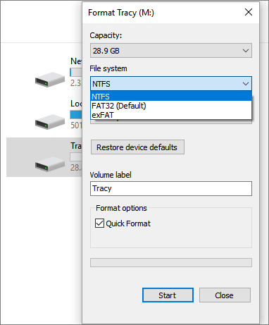 windows file explorer usb formatter