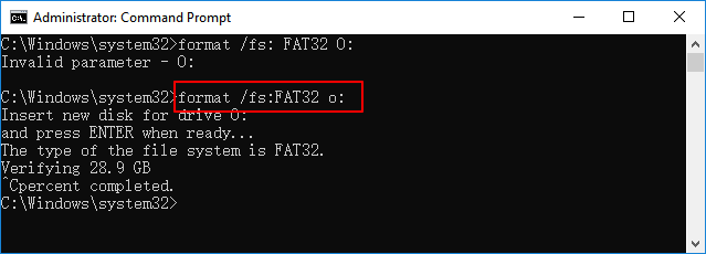 Format USB to FAT32 via CMD.