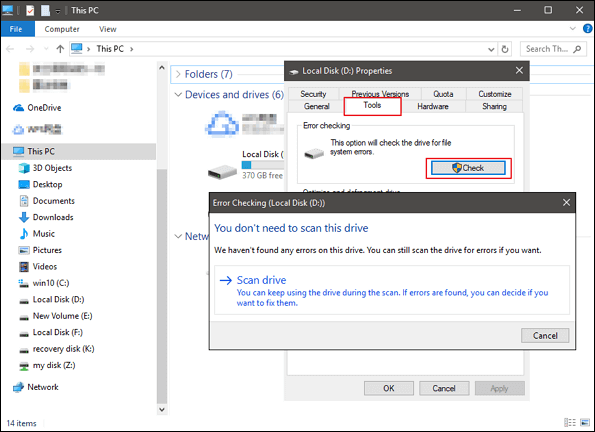 Run windows check to repair USB.
