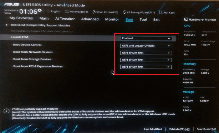 boot to uefi mode and locate the boot options menu