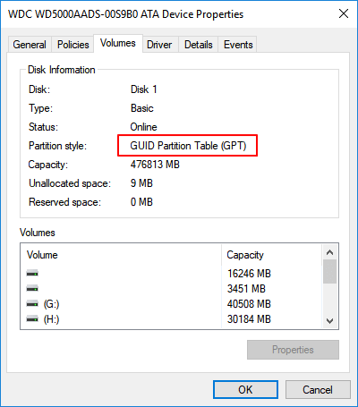 see the installation details on gpt partition