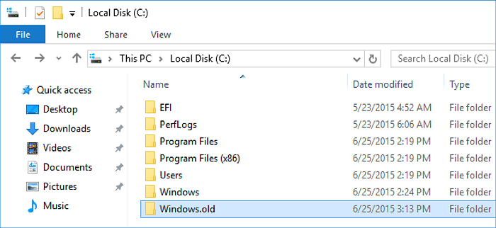 Расположение Windows.old