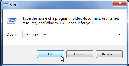 open device manager in the Run