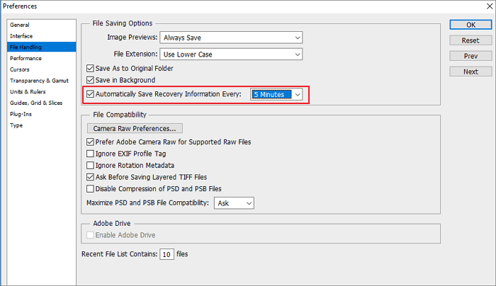 autosave feature in PS
