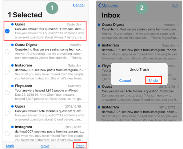 восстановление удаленных электронных писем на iPhone