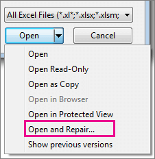 repair corrupted Excel with open and repair tool