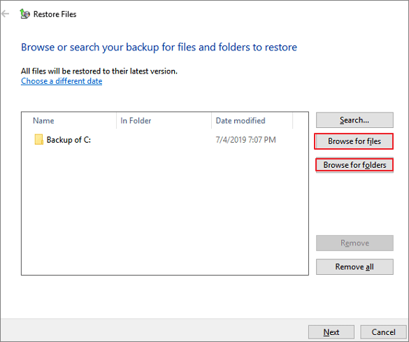 Select backup to restore.
