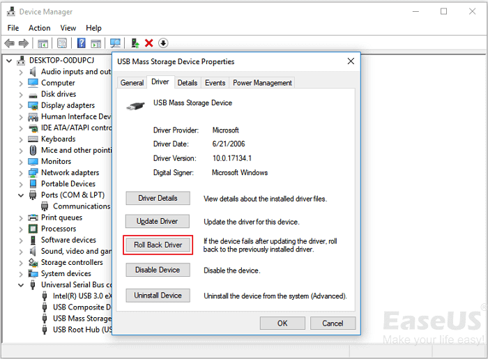 Fix Code 43 in Windows 10 - Roll Back Driver