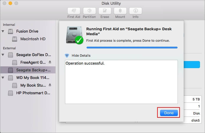 Fix Seagate not working error on Mac via first aid