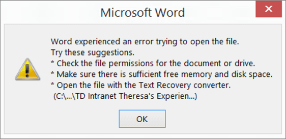 choose text recovery converter 
