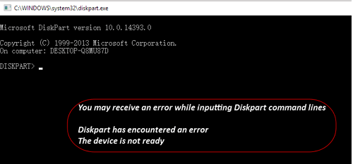 diskpart has encountered an error the device is not ready 