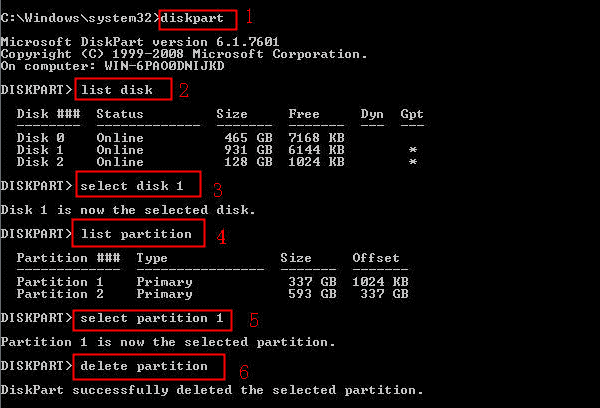 Удалить раздел Windows 10 diskpart