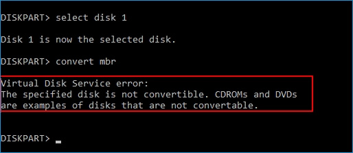 Virtual Disk Service Error: The Specified Disk is not convertible