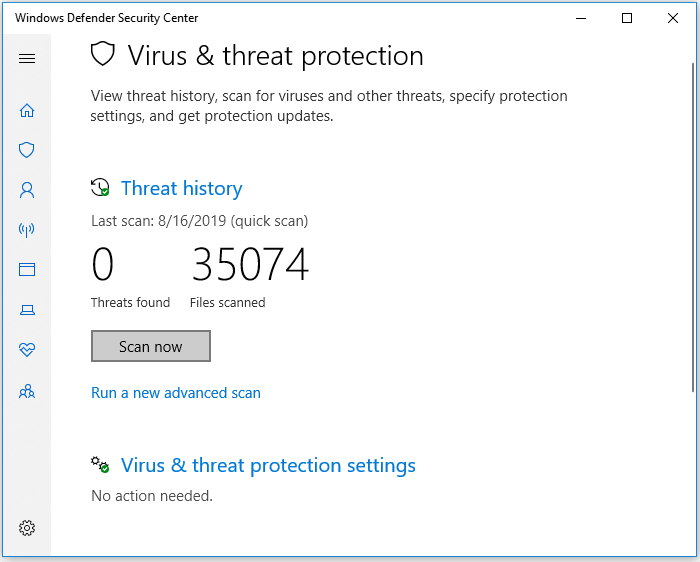 run windows defender to remove virus