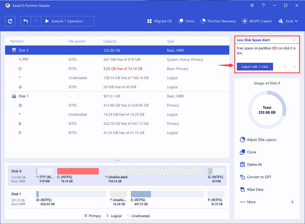 Fix low disk space error