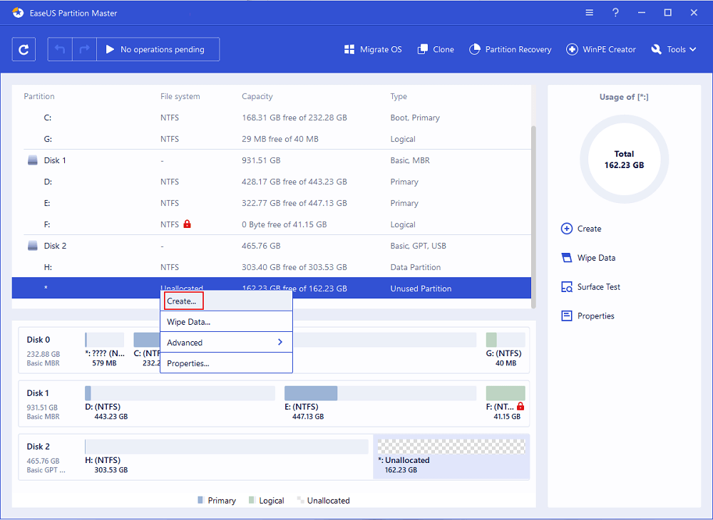create partition 1
