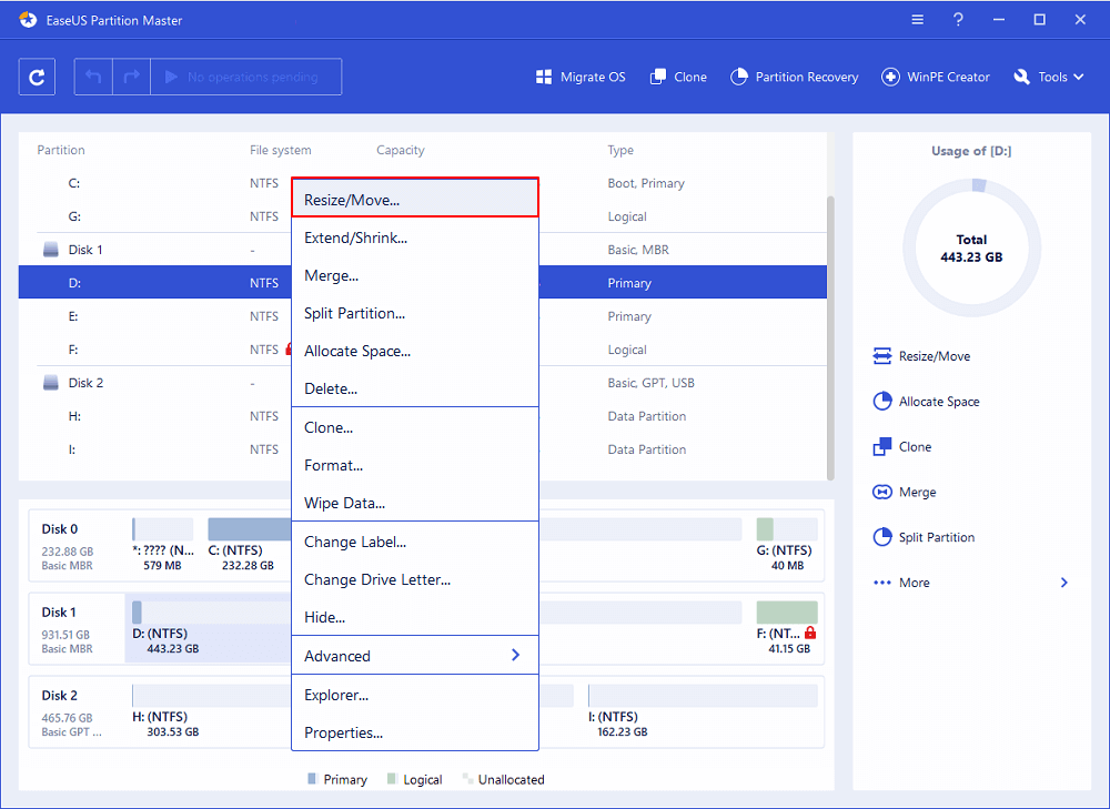 Select target partition to extend