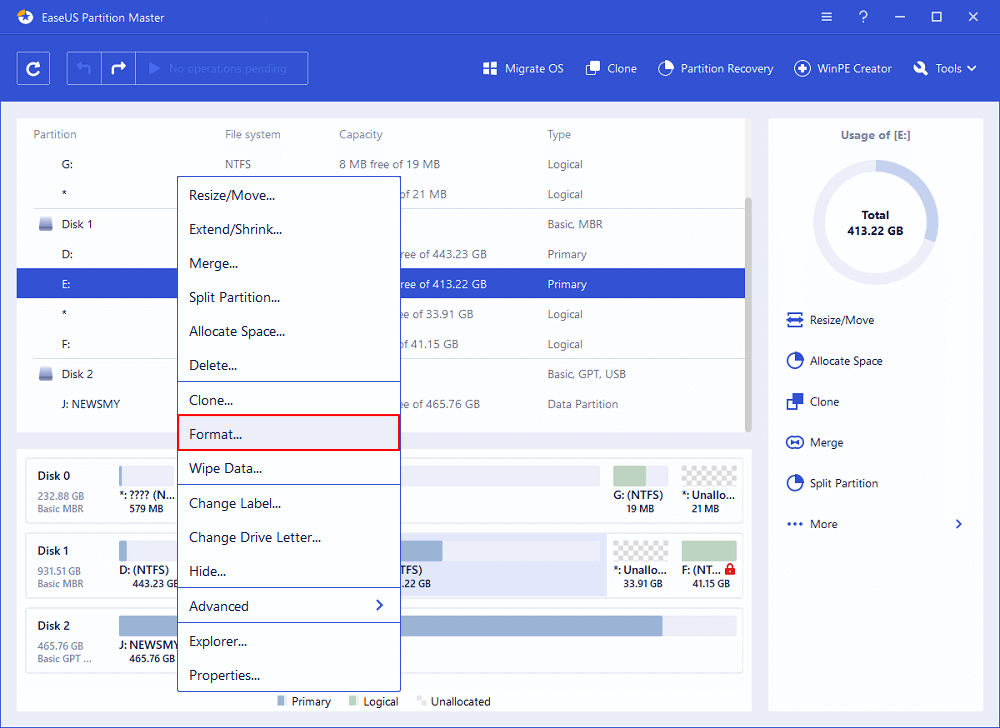 select to format partition