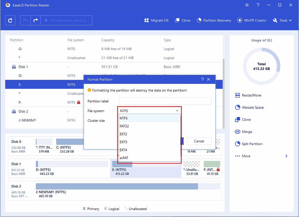 set new file system for partition