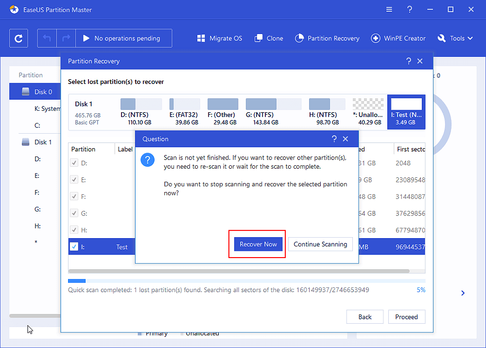 Finish recover lost or delete partition
