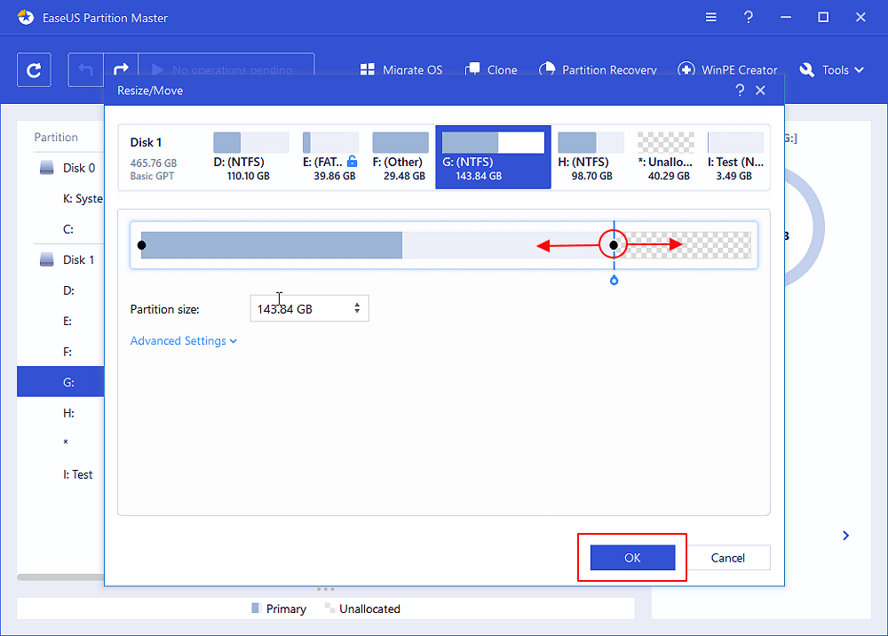 Extend, shrink or move partition