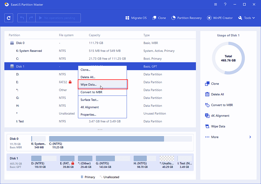 select partition to wipe